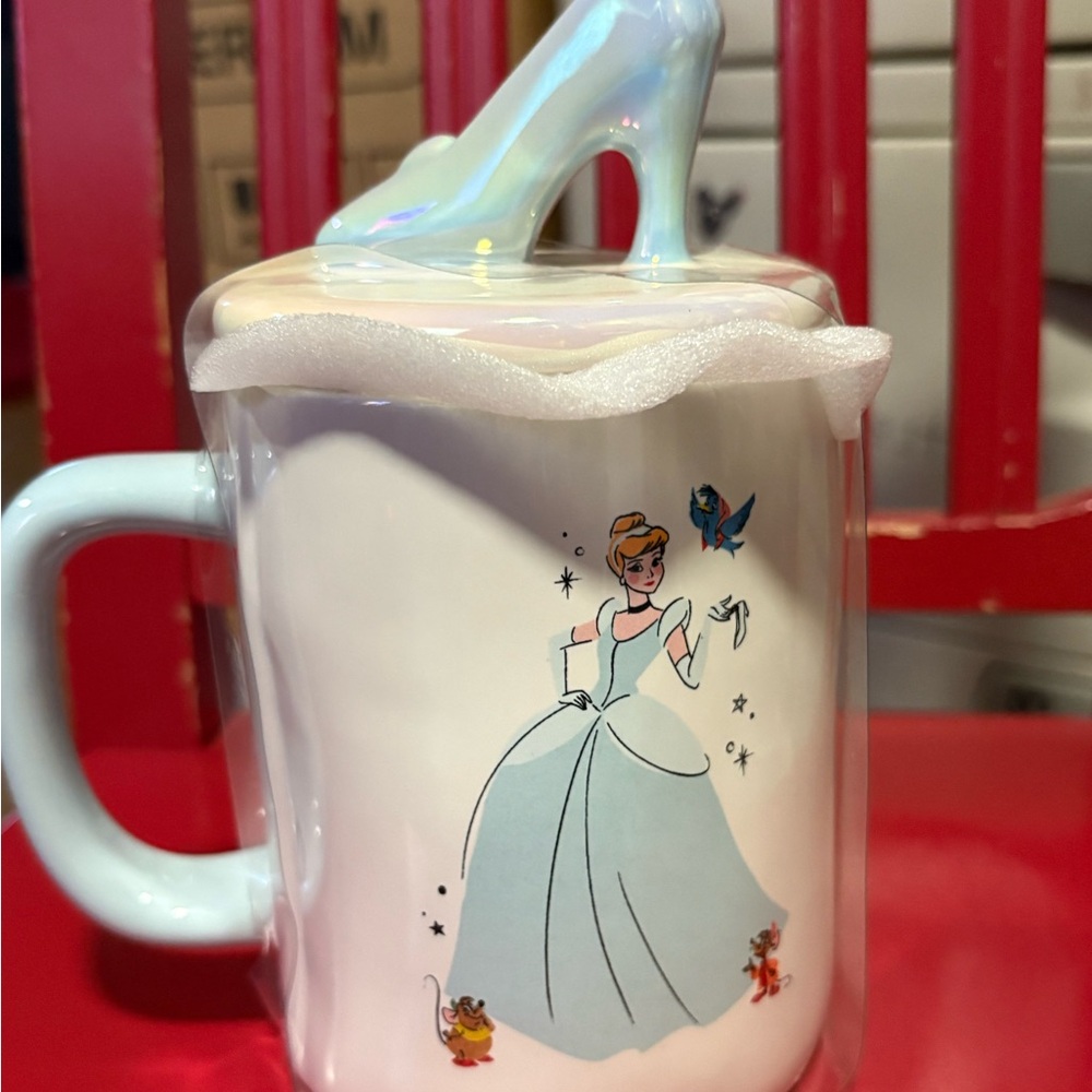 Rae Dunn Cinderella Mug with Blue and White Design